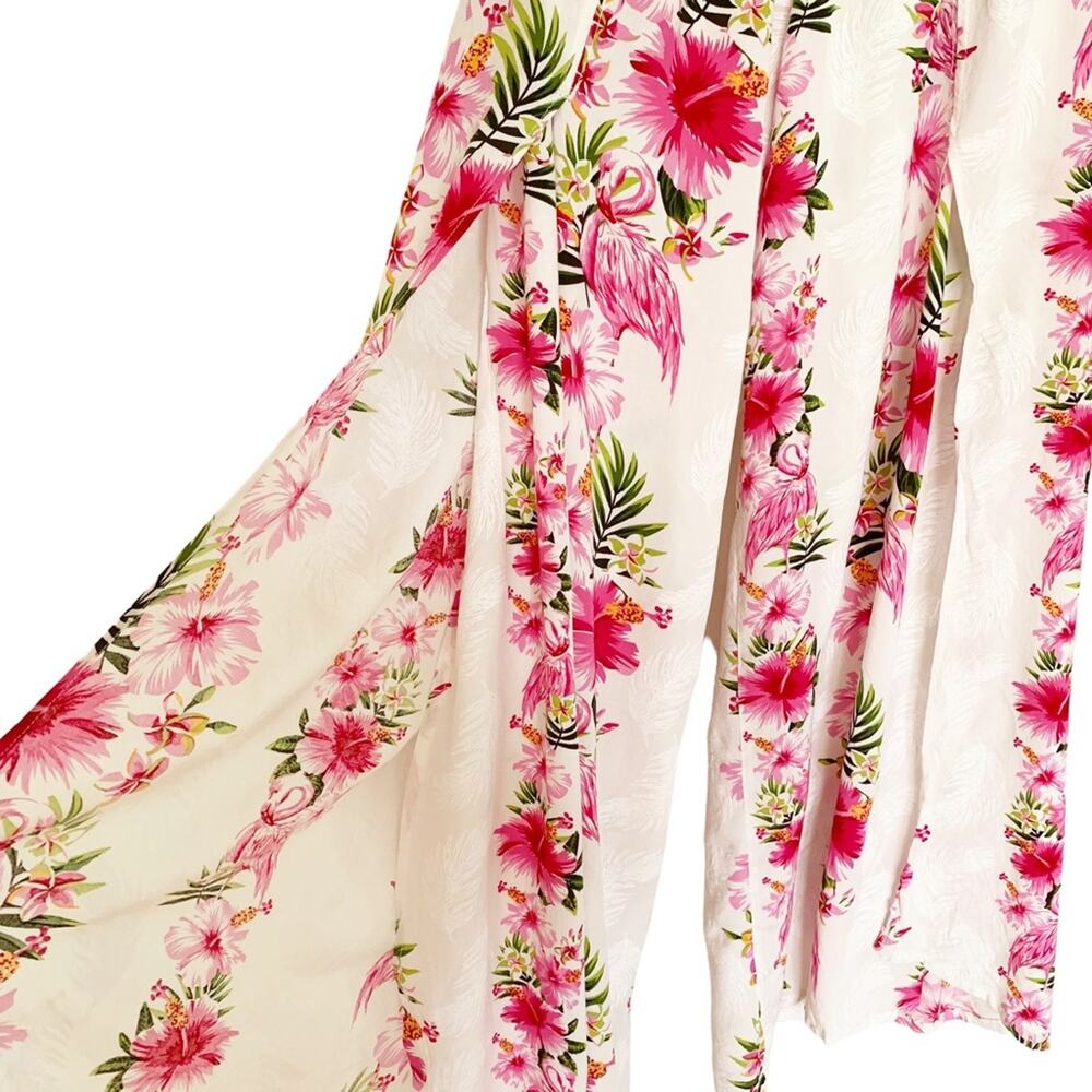 Hawaii Hangover Lady High Slit Hibiscus Pink Floral Wide Leg Pants L/XL - Picture 3 of 10